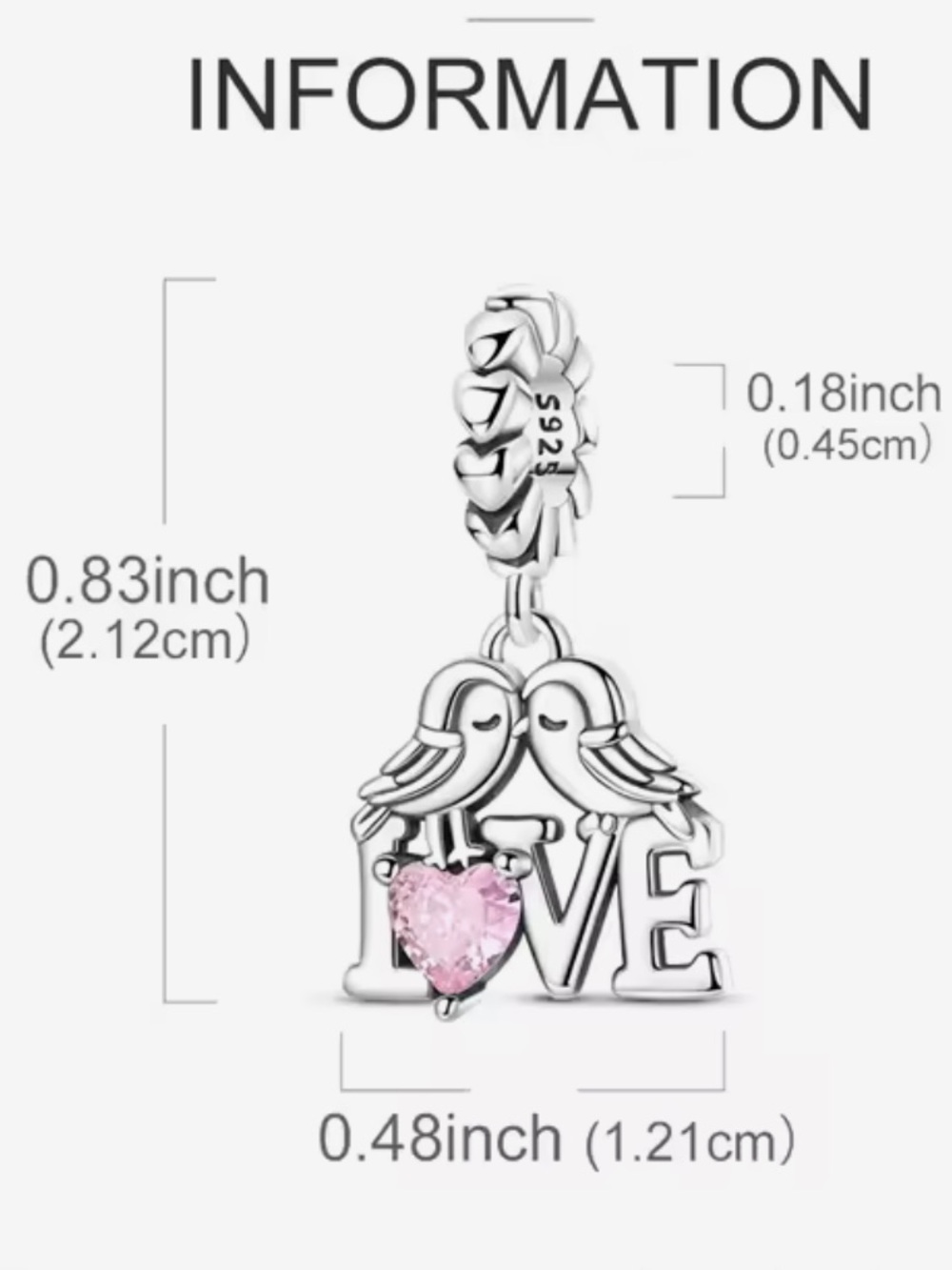 Pandora Silver LOVE Dangle Charm with Pink Heart